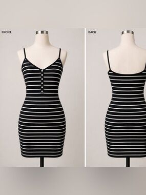 Popular 21 ribbed striped mini dress black white button front bodycon summer